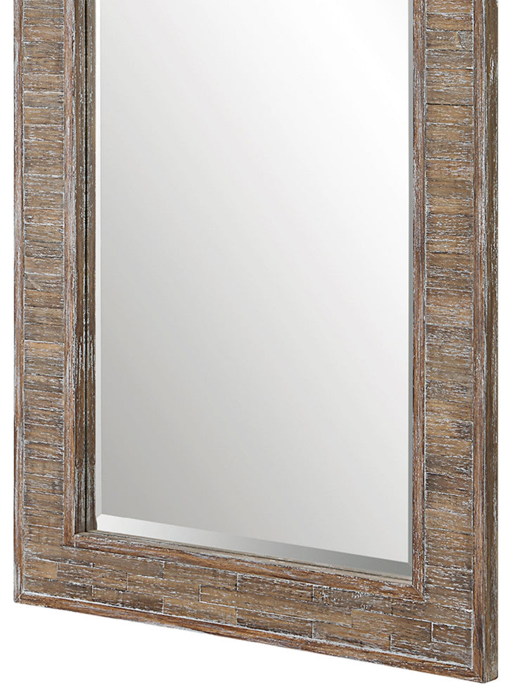 Benzara BM277018 65" Wood Wall Mirror, Tall, Distressed Weathered Brown