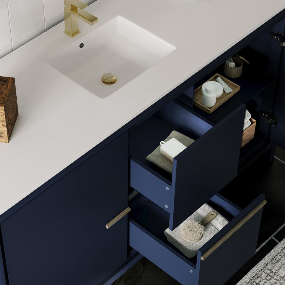 The Esconde Bathroom Vanity, Single Sink, 60", Blue, Freestanding