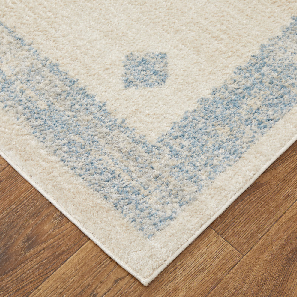 Weave & Wander Melba Nomadic Geometric Area Rug, Blue/Ivory, 4'3"x6'3"