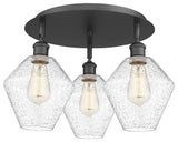 Cindyrella-3 Light 20" Flush Mount-Matte Black, Seedy Glass Shade