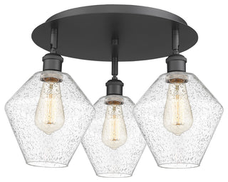 Cindyrella-3 Light 20" Flush Mount-Matte Black, Seedy Glass Shade