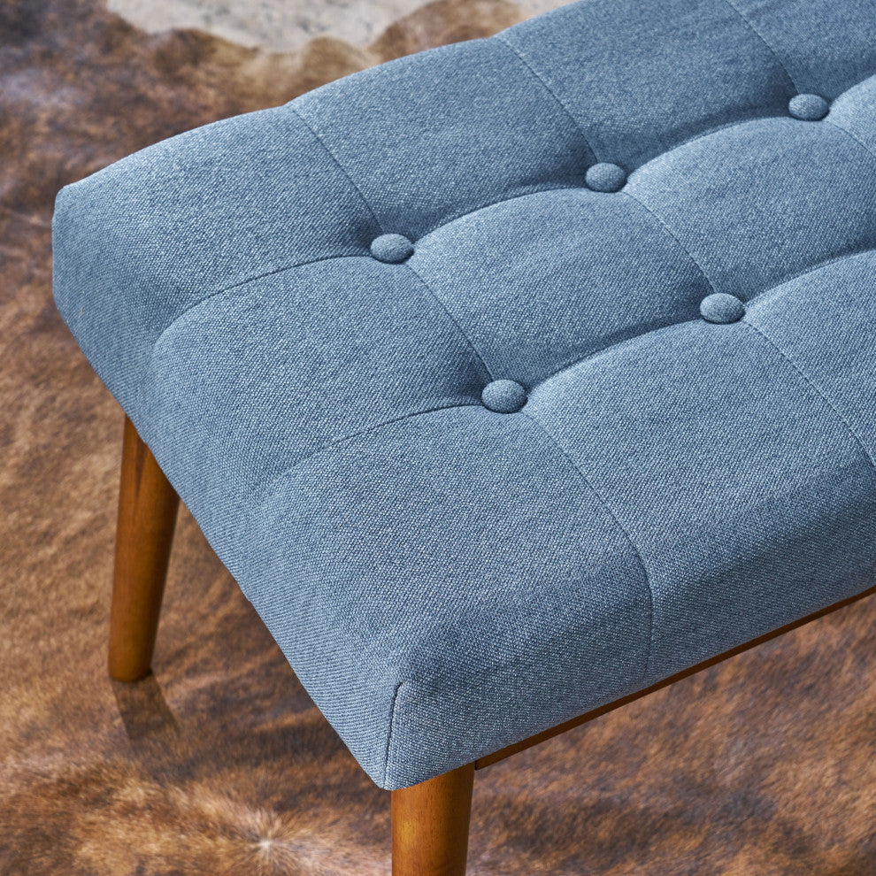GDF Studio Flora Mid Century Tufted Fabric Ottoman, Blue