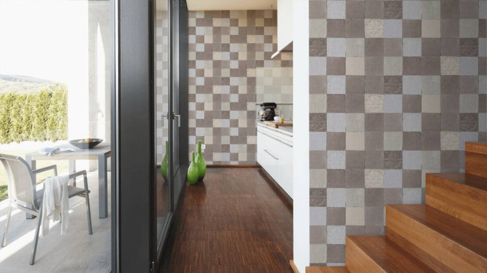 Tile Textured Wallpaper Featuring Floral And Plain Pattern, 374063