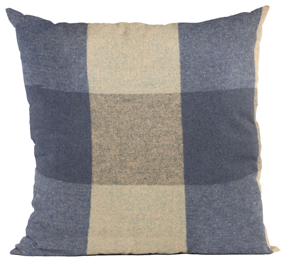 Plutus Blue Squares Plaid Luxury Throw Pillow, 22"x22"