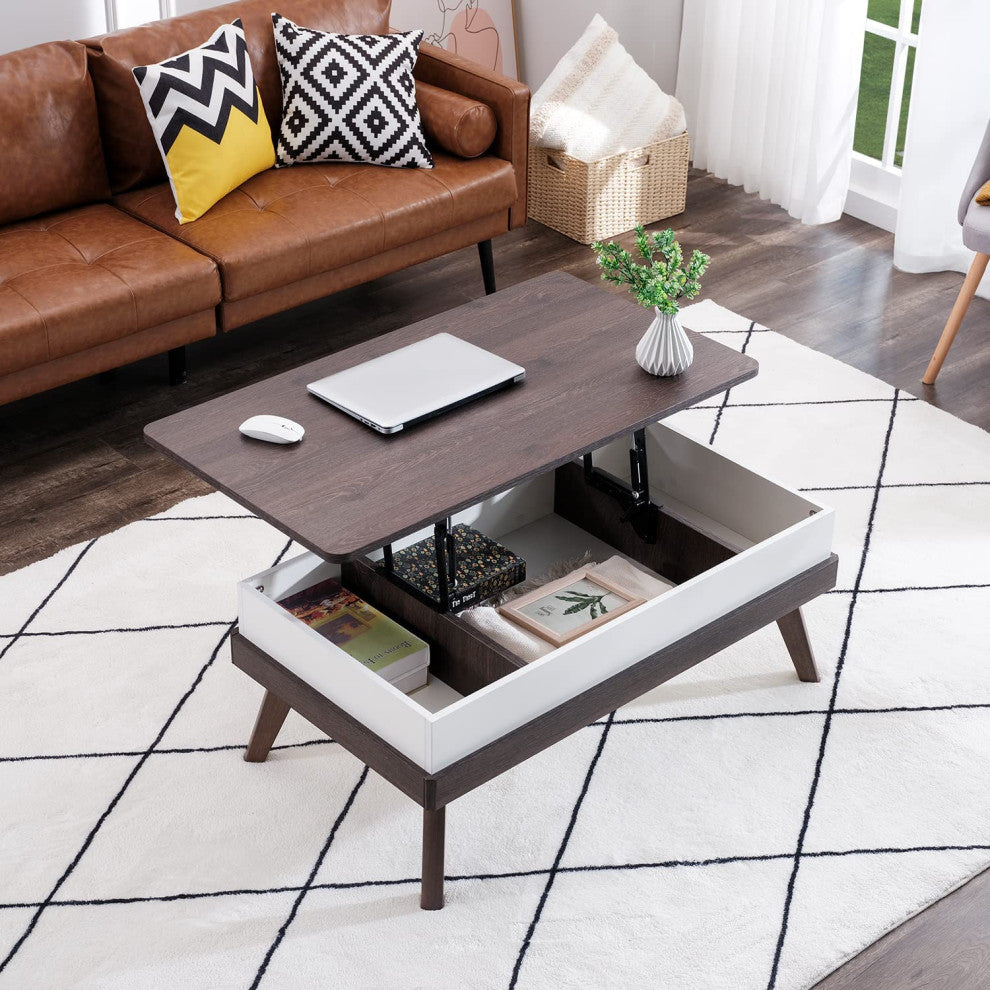 Modern Lift Top Coffee Table for Living Room Reception/Home Office, Charcoal Oak