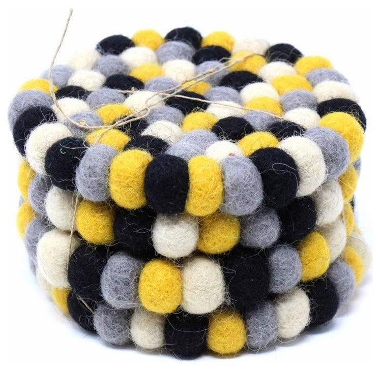 Felt Ball Coasters, Set of 4, Mustard