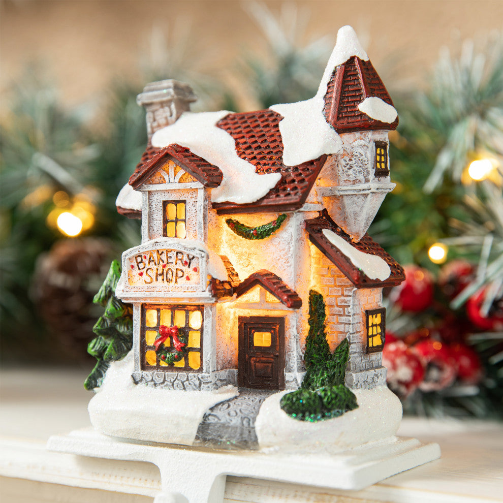 3-Piece Set Lighted Resin House Stocking Holder