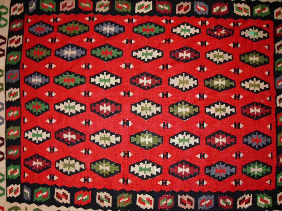 Handmade vintage Turkish Sharkoy kilim 4.9' x 6.2' (150cm x 192cm) 1950s