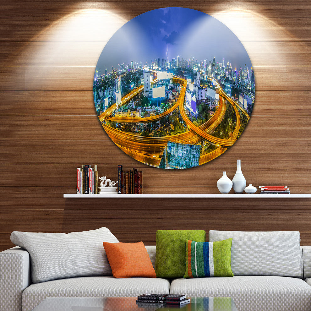 Bangkok City, Cityscape Photography Disc Metal Wall Art, 23"