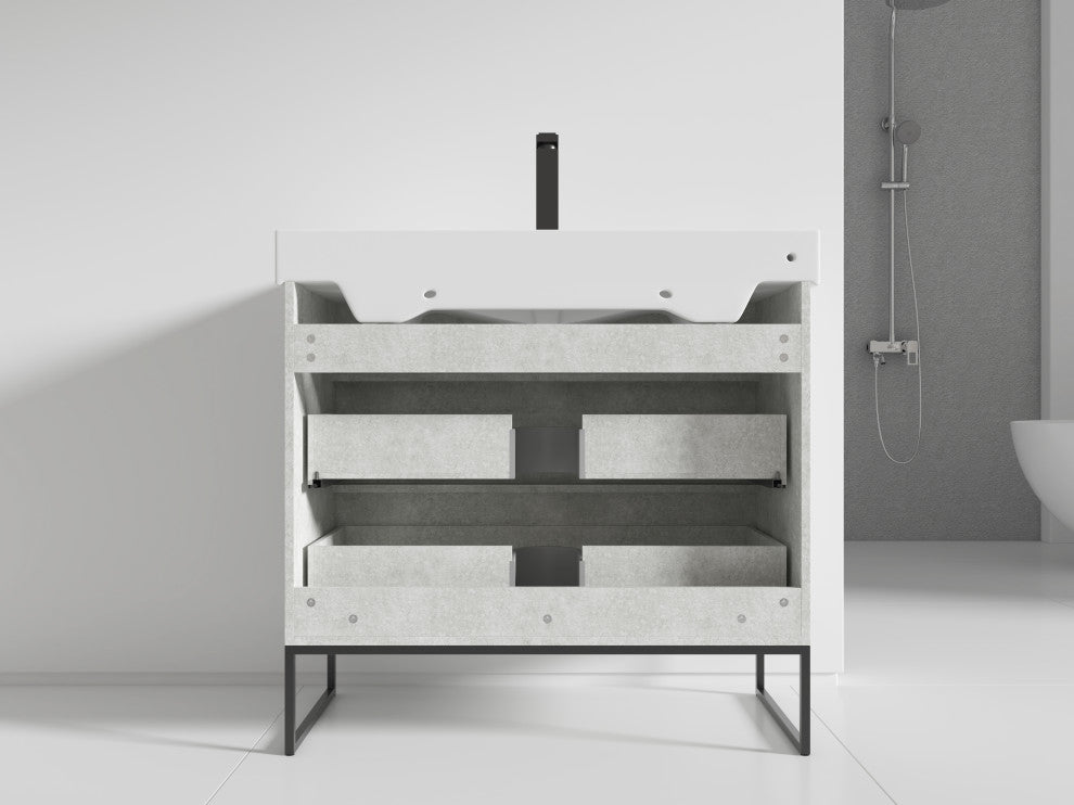 Fine Fixtures Modern Vanity Set, Gray Marble, 36", Black Hardware