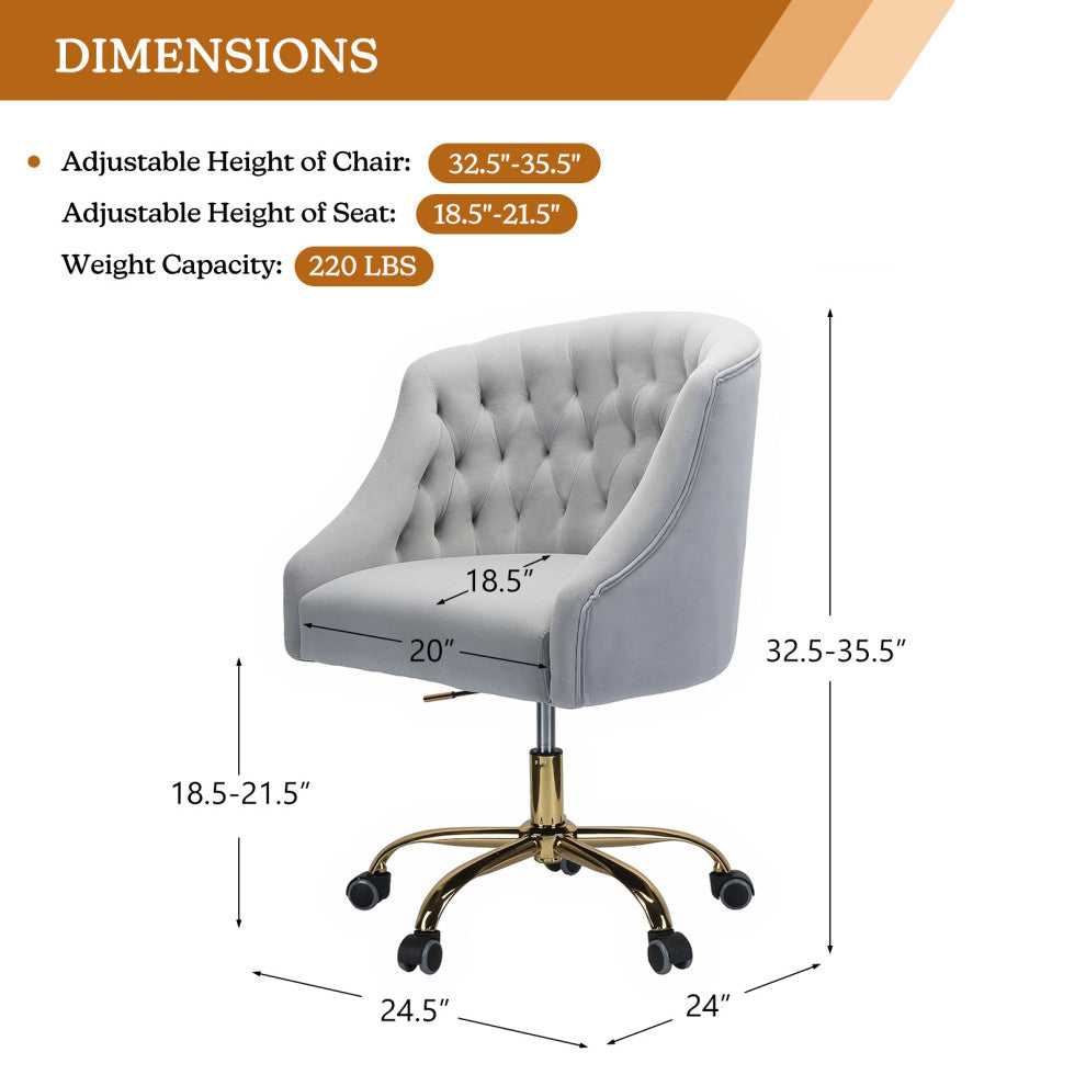Home Office Swivel Chair with Button-Tufted Back, Gray