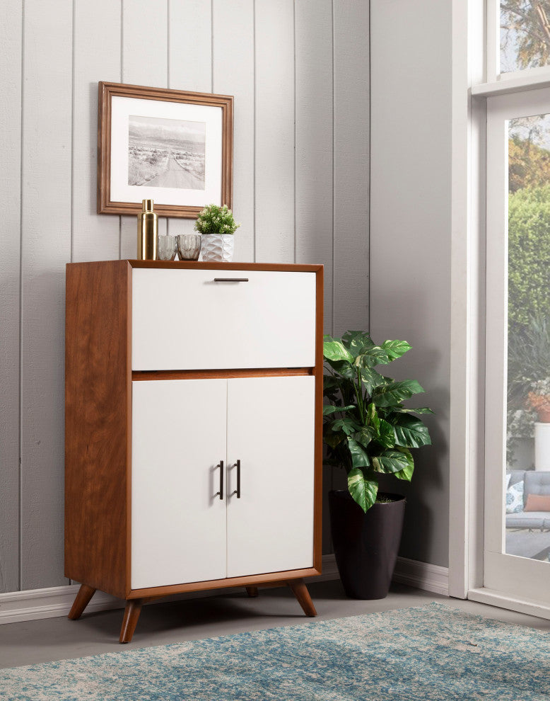 Flynn Large Bar Cabinet With Drop Down Tray, Acorn/White
