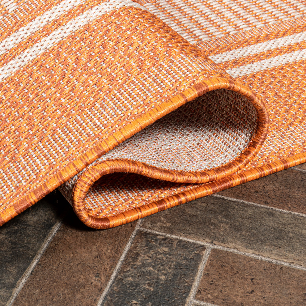 Haynes Modern Double Stripe Indoor/Outdoor Area Rug, Orange/Cream, 4x6