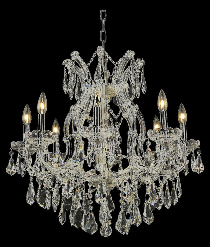 Elegant Maria Theresa Dining Room Light, Chrome Finish With Royal Cut Crystal