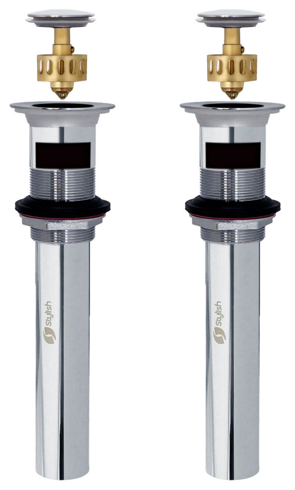 STYLISH Polished Chrome Pop-Up Bathroom Sink with Overflow Set of Two