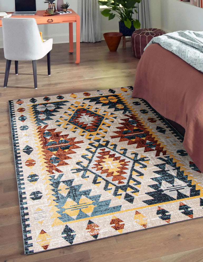 Aqua Mosaic Area Rug, Taupe/Copper, 6'x9'