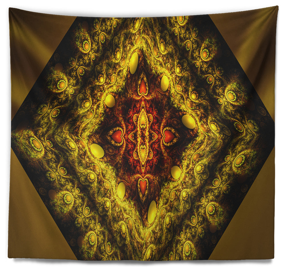 Cabalistic Yellow Fractal Design Abstract Wall Tapestry, 80"x68"