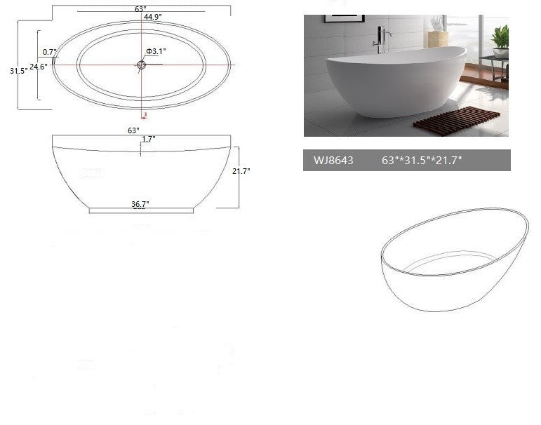 Legion Furniture Adrian Matte Tub, White