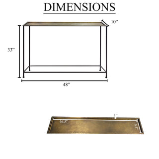 48" Console Sofa Table Bronze Tray Top Industrial Iron Frame Black Brown
