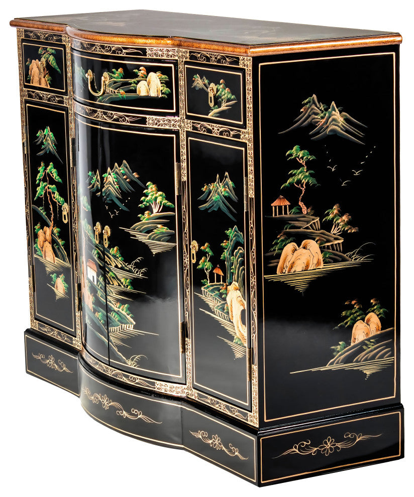 Black Lacquer Curved Sideboard Landscape