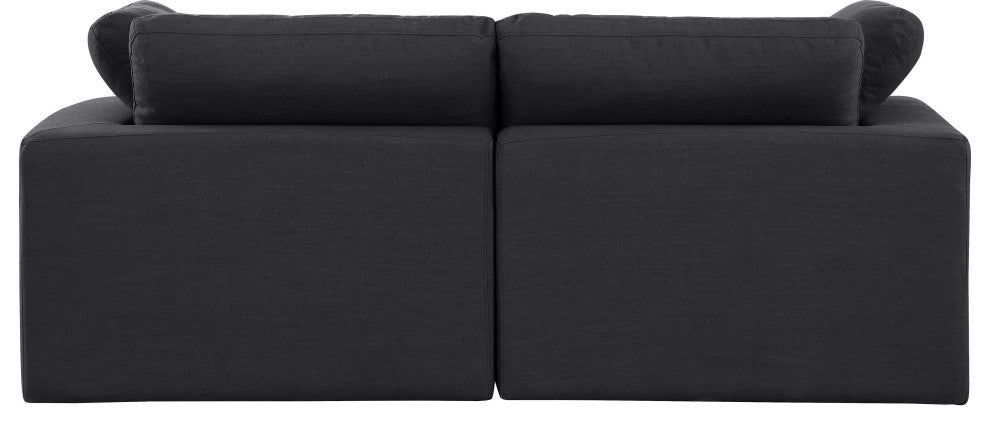Comfy Upholstered Modular Sofa, Black, 2-Piece: 2 Corner Chair, Linen Textured Fabric