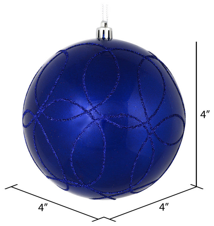 Vickerman N182422D 4" Cobalt Blue Candy Finish Ornament With Circle Glitter