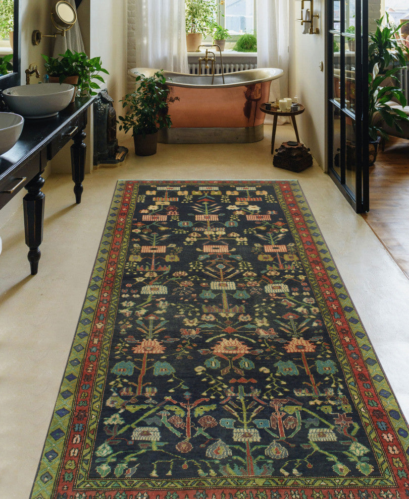 Fine Vintage Distressed Gaylord Navy/Green Runner, 4'3x8'9