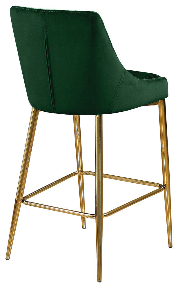 Karina Velvet Stool (Set of 2), Green, Gold Base