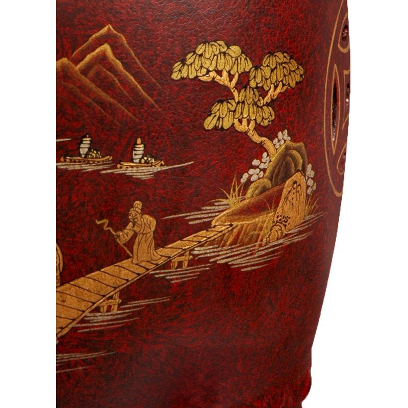 Red, Glazed Garden Stool