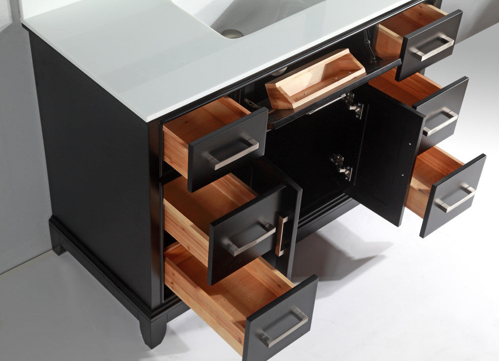 Bathroom Vanity Set With Engineered Marble Top, 48", Espresso, Led Touch-Switch Mirror