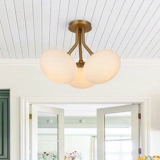 Modern Mid-Century 3-Light Elliptical Sputnik Glass Semi Ceiling Light, Brass