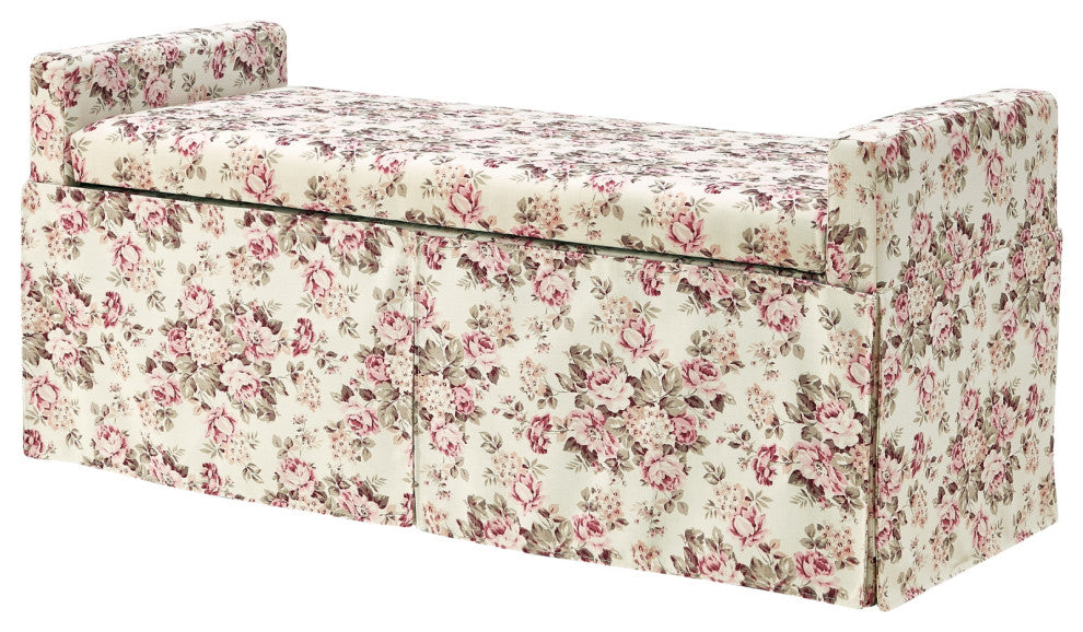 Rustic Manor Emberly Bench, Upholstered, Linen, Cluster Red