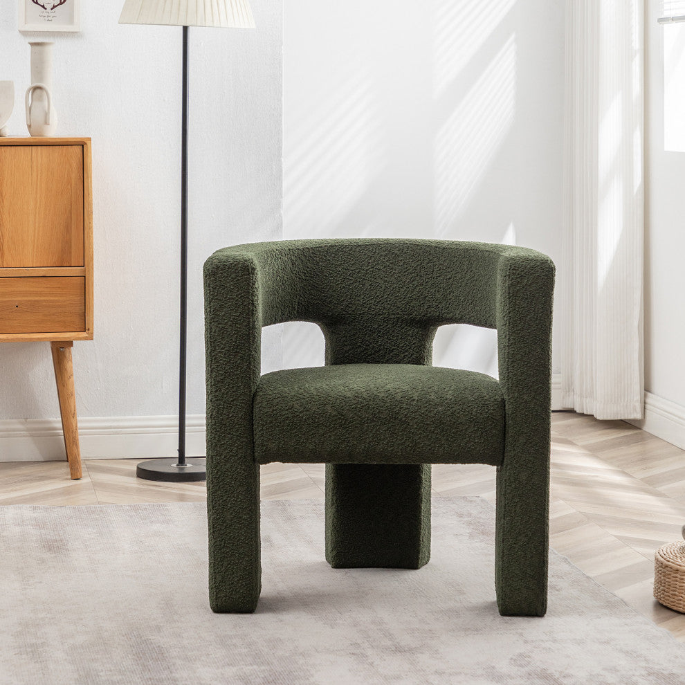 28" Wide Boucle Upholstered Square Armchair, Green