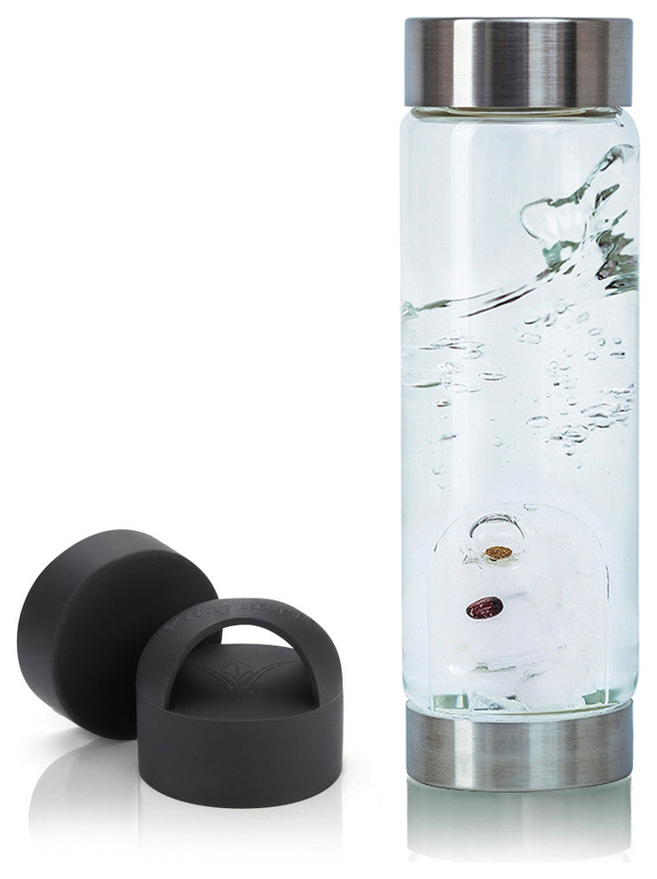 Water Bottle, VitaJuwel ViA Gemwater Bottle, Black Loop Caps, Golden Moments