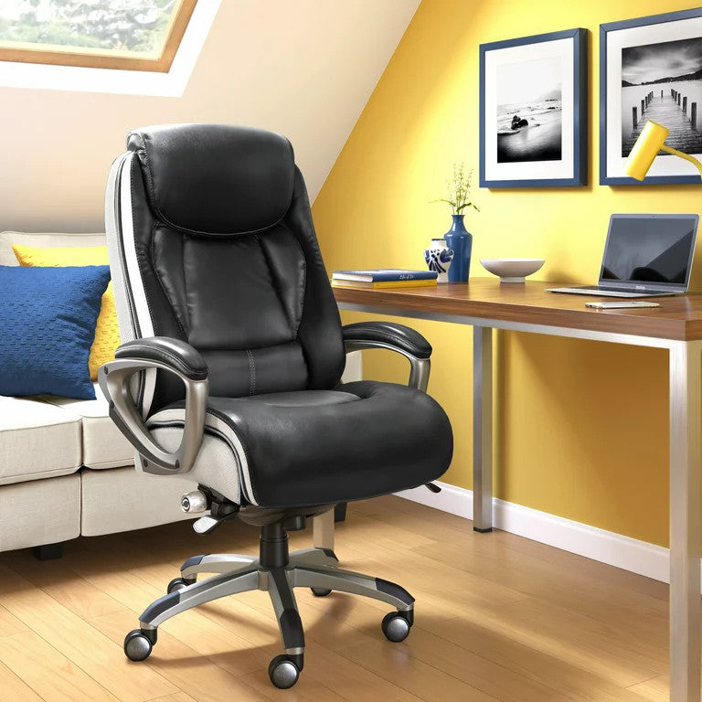 Modern Office Chair, Faux Leather Seat With Contoured Lumbar Zone, Black/White
