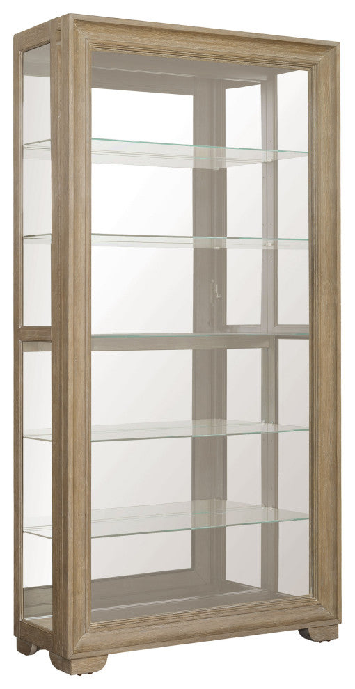 Light Wood Modern 5-Shelf Sliding Door Curio with LED Light