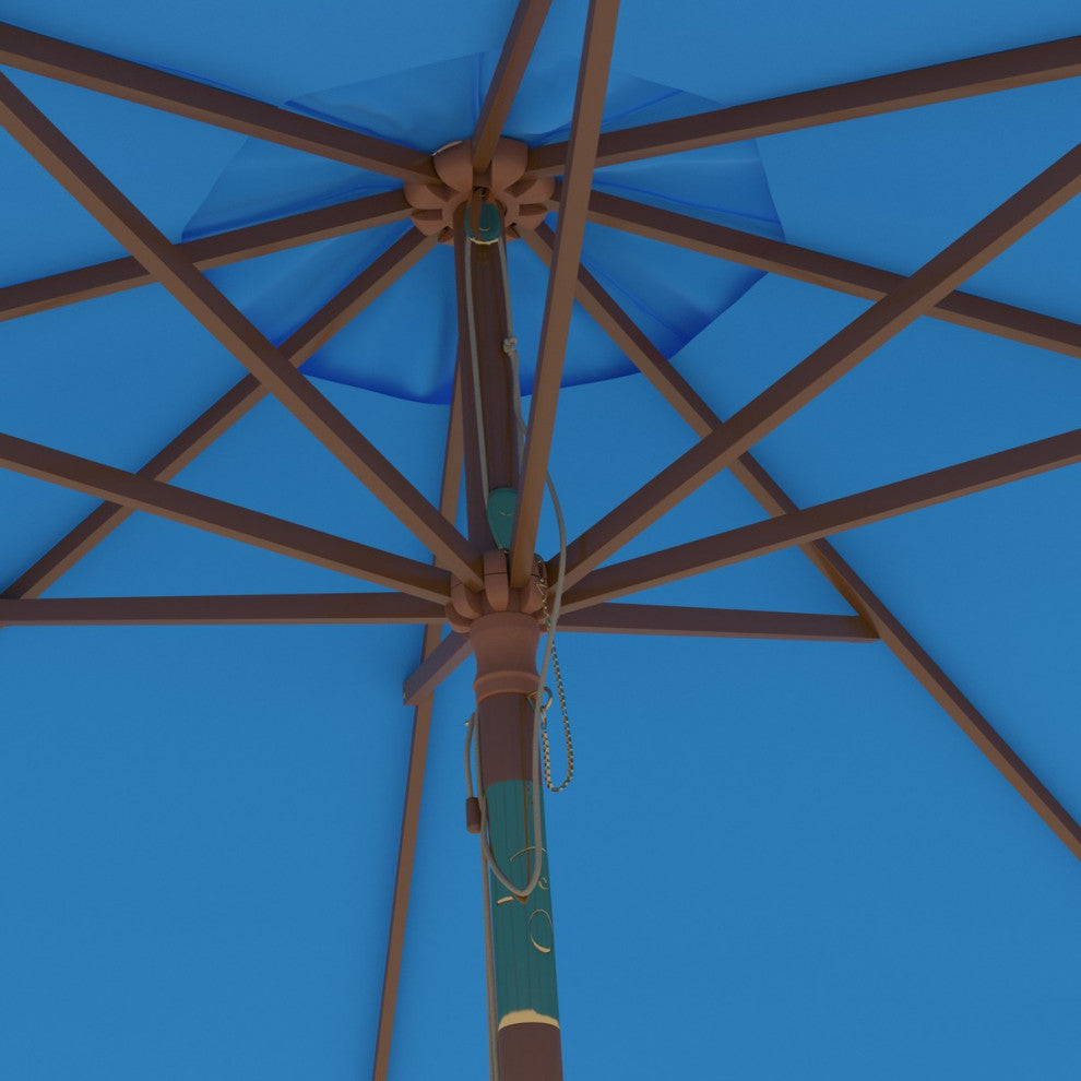 Safavieh Cannes 9ft Wooden Outdoor Umbrella Pacific Blue