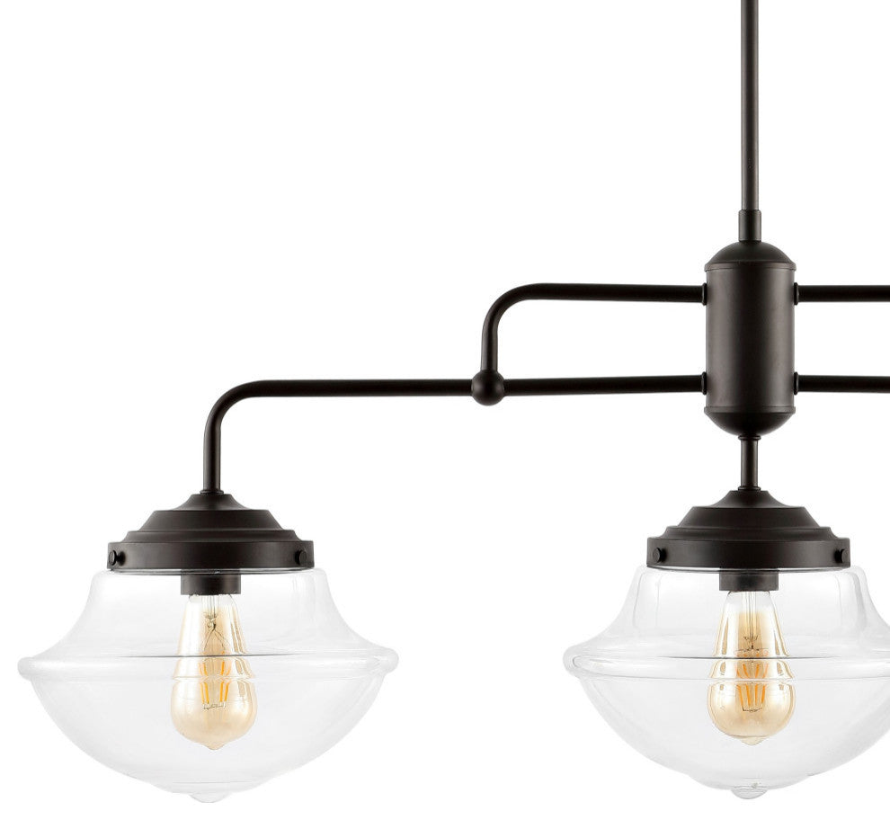 Avery 37.5" 3-Light Industrial Farmhouse Iron/Glass Linear Pendant Bronze/Clear