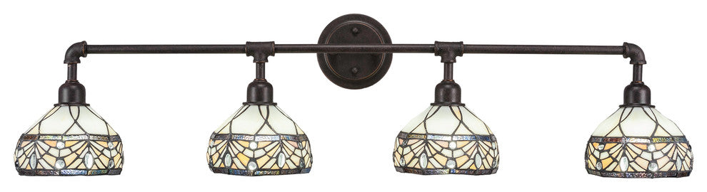 Vintage 4-Light Bath Bar, Dark Granite Finish, 7" Royal Merlot Art Glass