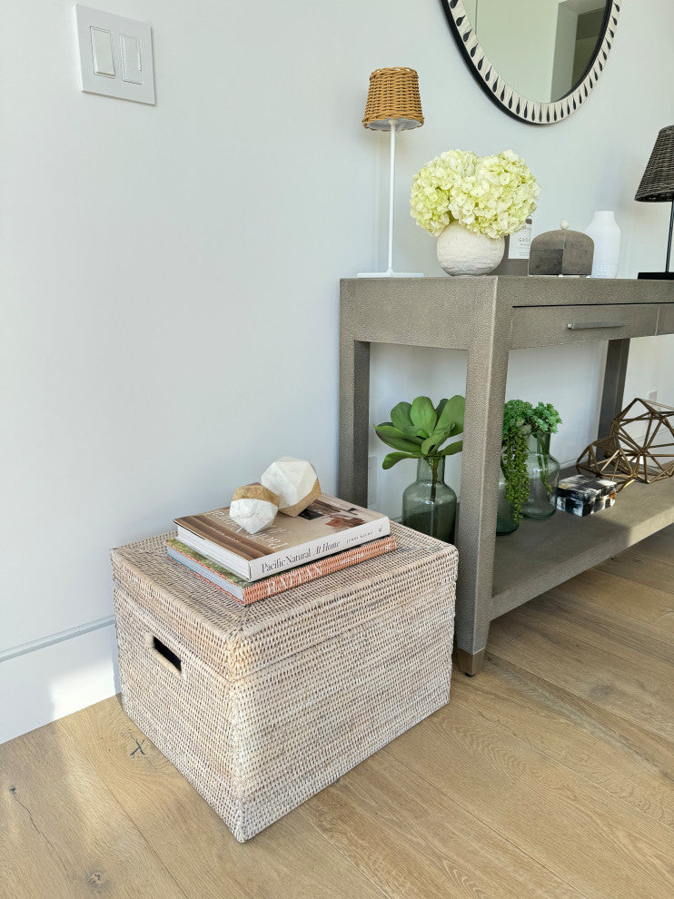 La Jolla Rattan Rectangular  Storage Box, White Wash