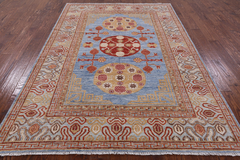 6' 3" X 9' 1" Khotan Hand-Knotted Wool Rug Q4424