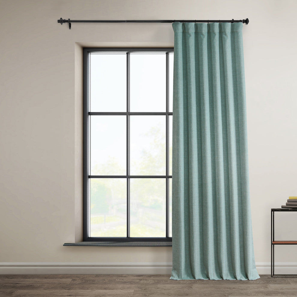 Faux Linen Darkening Curtain Single Panel, Sea Thistle, 50"x108"