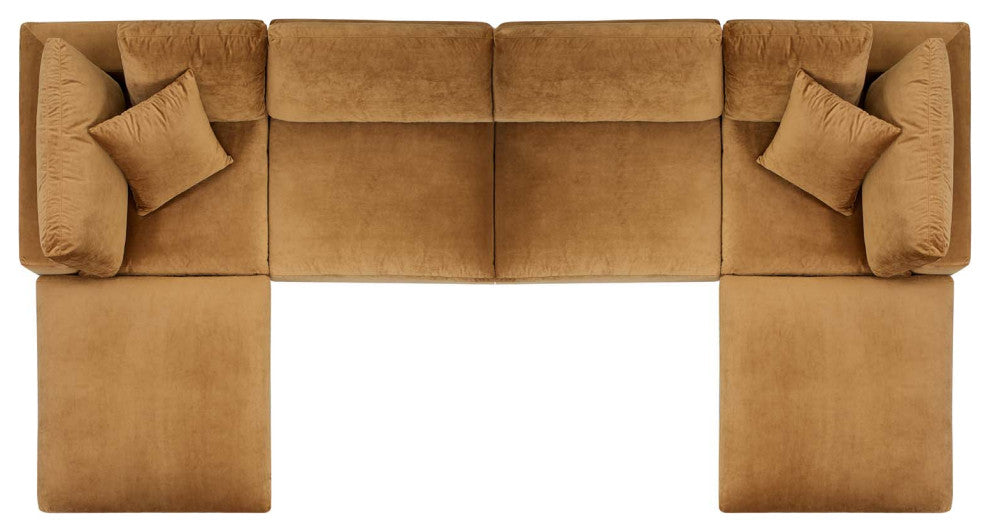 Commix Down Filled Overstuffed Performance Velvet 6Piece Sectional Sofa-Cognac