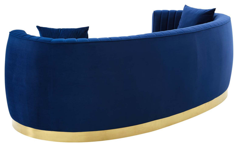 Tufted Sofa, Velvet, Blue Navy, Modern, Living Lounge Hotel Lobby Hospitality