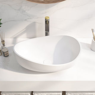 Bathroom Stone Resin Oval Vessel Sink Modern Art Sink with Pop Up Drain, Matte White