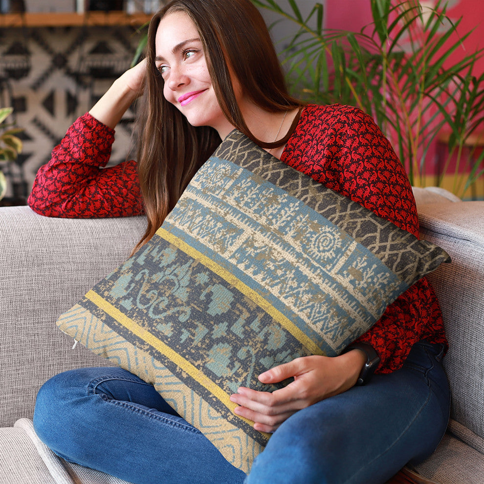 Plutus Blue Ancient Border Luxury Throw Pillow, 22"x22"