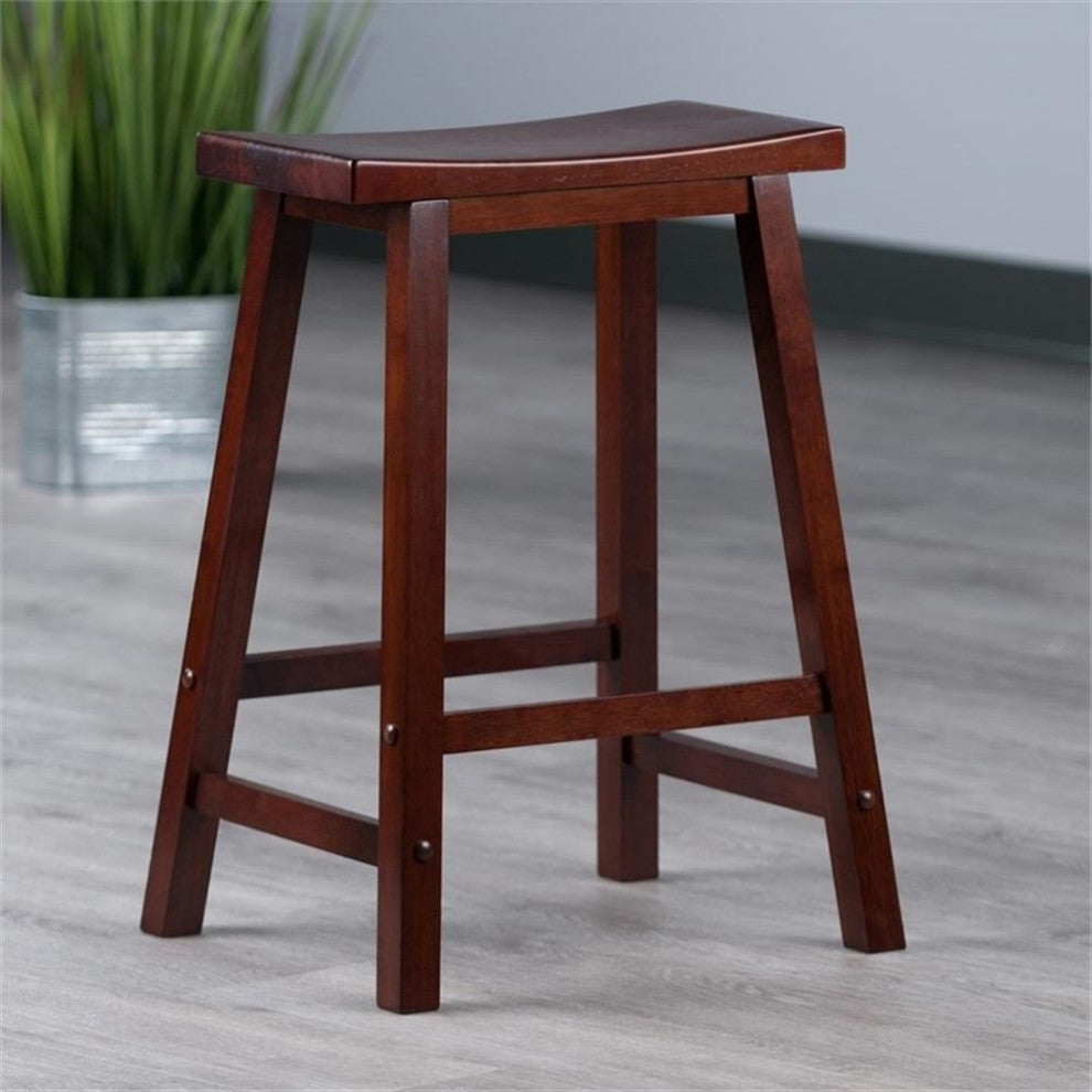 Bowery Hill 24" Contemporary Saddle Seat Solid Wood Counter Stool in Walnut