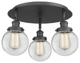 Beacon-3 Light 18" Flush Mount-Matte Black, Clear Glass Shade