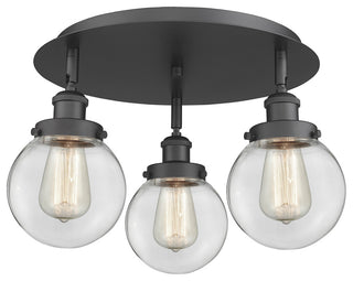Beacon-3 Light 18" Flush Mount-Matte Black, Clear Glass Shade