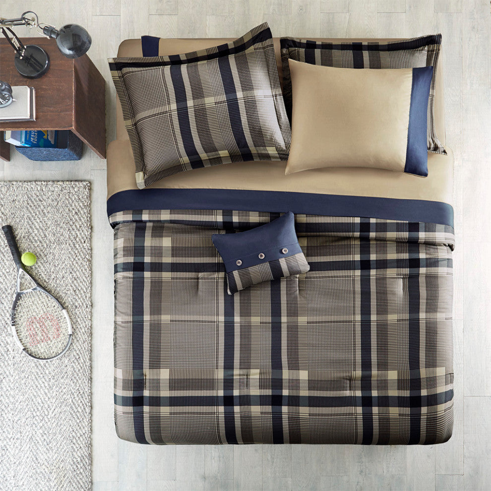 Intelligent Design Robbie Plaid Comforter Set With Bed Sheets, Navy Multi
